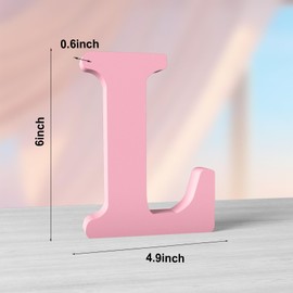 Aruatu 6 Inch Pink Wood Letters for Wall Decor - Unfinished Decorative Standing Letter Slices for Craft Home Party Projects (L)