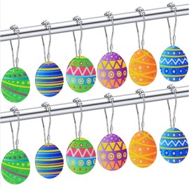 12 Pcs Easter Shower Curtain Hooks Painted Colorful Easter Eggs Stainless Rustproof Bathroom Pendants Decor Sets Shower Curtain Rings