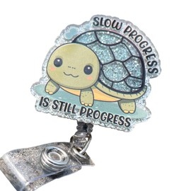 Turtle Badge Reel Badge Holder Retractable Clip, Id Card Holders, Cute Funny Nurse Name Badge Reels Accessories, Teacher Nursing Student Pediatric Badge Reel (Turtle-Progress)