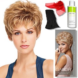 Aspire Avg Cap Wig Color G15+ Buttered Toast Mist - Gabor Wigs Women's Short Boy Cut Synthetic Loose Layers Curls Capless Comfort Fit Bundle with MaxWigs Hairloss Booklet