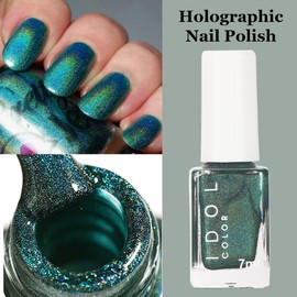 Magic Chameleon Laser Nail Varnish - Dark green Holographic Glitter Quick Dry Nail Polish - Sparkle Shimmer High Shine Finish Glossy Nail Varnish Manicure Salon DIY at Home