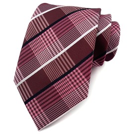 Rosiika Men's Claret Maroon Red Black White Woven Plaids Business Formal Suits Silk Ties for BF Father Husband