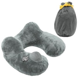 Rise Japan Neck Pillow, Neck Pillow, Airplane, Travel, Car, Built-in Pump, Inflatable, Travel Pillow, Easy to Push, Includes Portable Pouch, Neck Pillow, No Air Pump, Air Cushion, Washable (Gray)