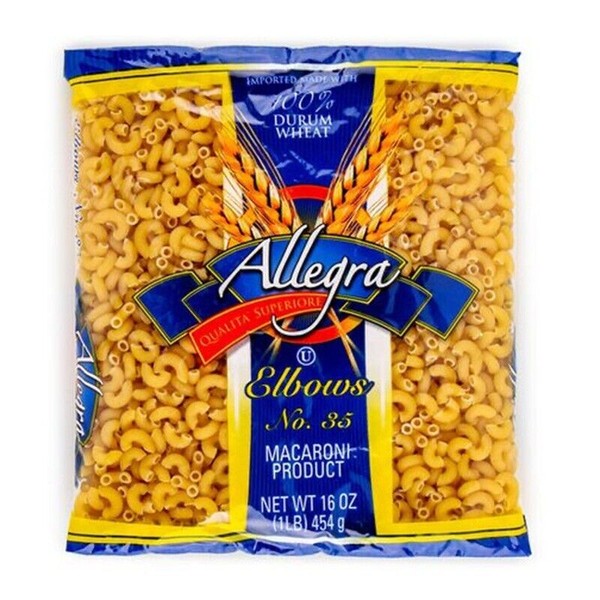 4 x Macaroni Elbow Pasta 16oz (1LB) 100% Durum Wheat No 35 | Allegra | Sept 2024