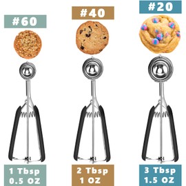 HOMURE H Cookie Scoop Set, Include 1 Tbsp/2 Tbsp/3 Tbsp, Cookie Scoops for Baking Set of 3, 18/8 Stainless Steel, Good Grip, Non-Slip, For Cookies Cupcake Muffin Ice Cream waffle