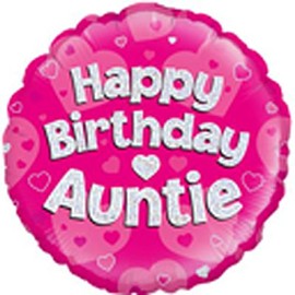 OAKTREE UK 229493 Oaktree 18" Happy Birthday Auntie Pink Holographic