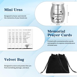6 Set Small Urns for Ashes Cremation Urns 1.57 Inch Silver Ashes Keepsake Funeral Urn with Memorial Cards and Velvet Bag for Human Pet Ash (Hummingbird)