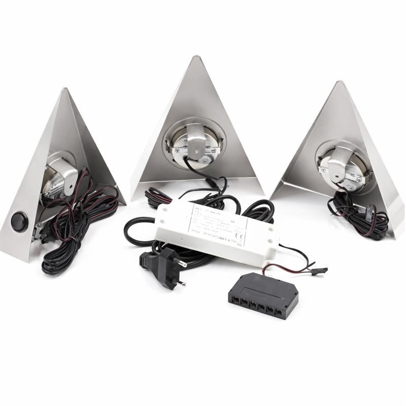 vislux Set of 3 LED Triangular Light Kitchen Light Stainless