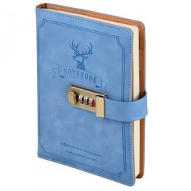 PU Leather Journal with Lock - 256 Pages Password Notebook for Men & Women, Travel Diary, Note Book with Lock for Organizing, Note Taking & Planning, Office & Personal Use (Blue)