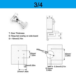 2 Pcs 270 Degrees Folding Door Hinge, Furniture Door Hinges Zinc Alloy Wardrobe Hinges Fixing Accessories Corner Hinges for Kitchen Cabinet, 3/4
