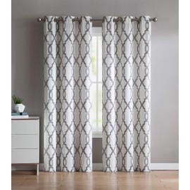 VCNY Home - Light Filtering Panel Pair, Quatrefoil Trellis Curtains, Window Treatment with Grommet Top for Easy Hanging, Two-Toned Design (Caldwell Taupe, 76" x 96")
