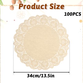 100pcs Paper Doilies Round Brown Paper Doilies 13.5inch Doilie for Dessert Trays Dollies Lace Papers for Tables Round Paper Placemats for Dining Tables Decorative Paper Placemats Cakes Desserts
