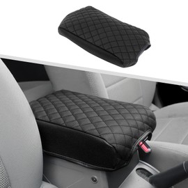 Jimen for JK Armrest Cover, Car Middle Console Cover Pad Arm Rest Cushion Compatible with Jeep Wrangler JK & Unlimited 2007-2010, PU Leather (Black)