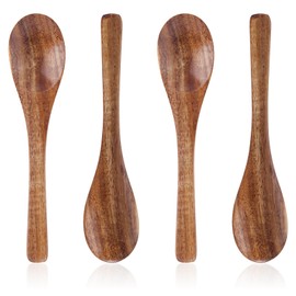 4pcs Small Wooden Spoons Set, 5.12in Mini Wood Teaspoons for Honey Coffee Tea Sugar Desserts Soup Little Smooth Kitchen Utensils Table Spoons for Eating Cooking Serving Stirring Daily Use