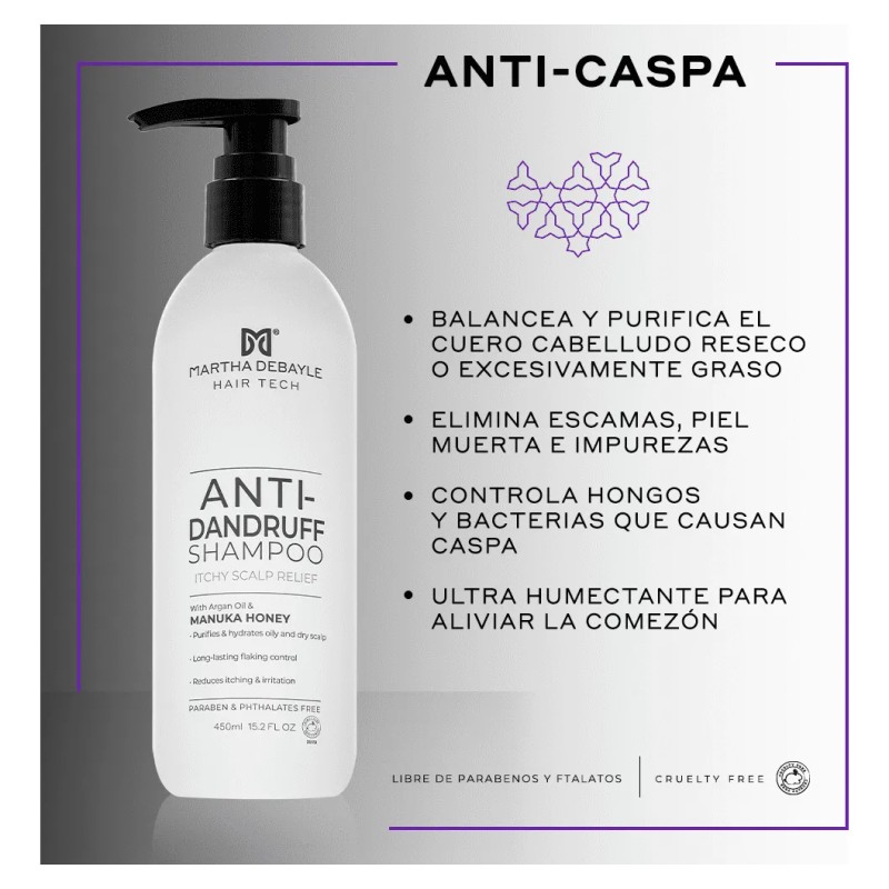 MARTHA DEBYALE HAIR TECH Anti-Dandruff Shampoo. Anti Caspa, Con Piritionato