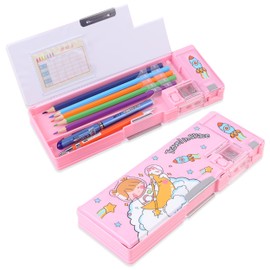 LilyBeauty Pop Up Multifunction Pencil Case for Girls Boys, Cute Cartoon Pen Box Organizer Stationery with Sharpener, Schedule, School Supplies, Best Birthday Gifts for Kids Teens (Travel in Space)