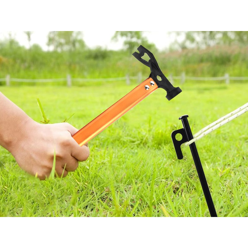 Carbon Steel Aluminum Camping Hammer, 12" Small Lightweight Three-in-One Functional