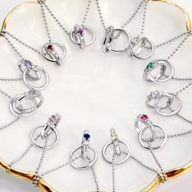 Sears dr66 Necklace, Natural Diamond x 12 Birthstones, 2 Ring Top Necklace, Silver, Tourmaline