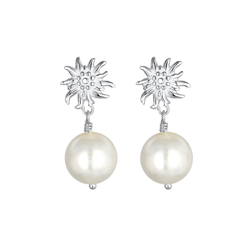 Elli Women 925 Silver Round Simulated Pearl FINEEARRING