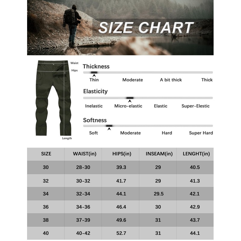 Men's Convertible Hiking Pants Zip Off Quick Dry Lightweight Safari