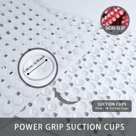 Extra Large Non-Slip Bathtub Mat, 35.8x16” TPR Shower Mat with 198+ Suction Cups, Bath Mat for Elderly/Kids, Machine Washable & Fast Drainage, Foot Massage Design (White, Extra Large)
