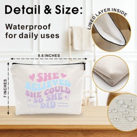 Makeup Bag For Girls - She Believed She Could, So She Did - Positive Quotes Cosmetic Bag, Encouraging Gift For Women, Girls, Sister, Cotton And Linen Makeup Bag, Women Accessories & Decorations- 17