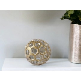 Homeroots 3" Gold Metal Decorative Orb Tabletop Sculpture