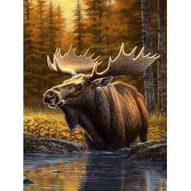 Generic Wildlife Moose in Forest Rustic Wild Animal Artwork Elk Deer Fall Funny Farmhouse （1） 5D Adult Diamond Art,DIY Diamond Art Painting Kits for Decor canvas 15.7x11.7inch/30x40cm, clear