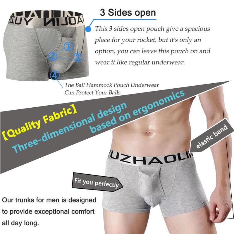 Feelonger Mens Functional Boxers Briefs Separate Underwear Enhancing Pouch Trunks