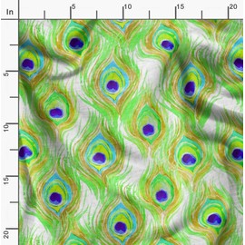 Soimoi Green Poly Crepe Fabric Peacock Feather Print Fabric by Yard 42 Inch Wide