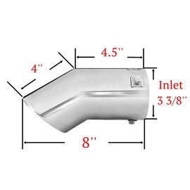 TriTrust Exhaust Tip, 2.75-3 inch inlet adjustable, 3.5'' Outlet 8'' Long Muffler Tip, Chrome Stainless Steel Truck Car Turn Down Tail Tip, Clamp On Tailpipe