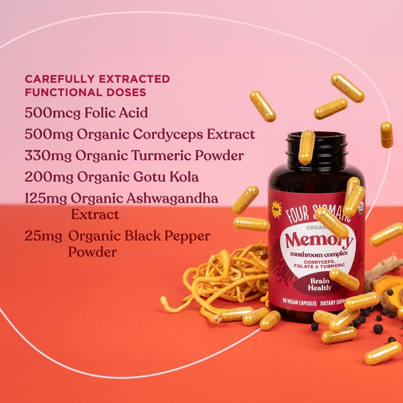 Four Sigmatic Herbal Supplement Adaptogens Mushroom Capsules for Cognitive Health