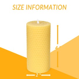JONERAY Beeswax Pillar Candles Set of 2, Hand-Rolled Honeycomb Candles- Unscented, 2"x4" Pure Natural Handmade Beeswax Candles for Church, Wedding