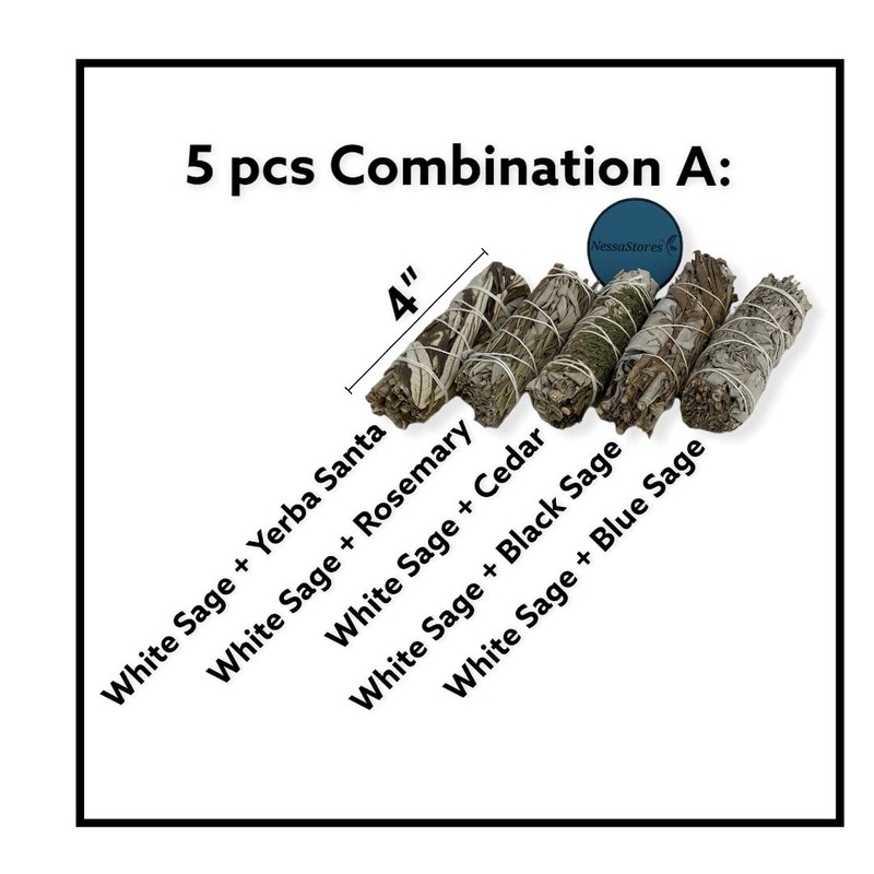 NESSASTORES - White Sage Mixture Smudge Sampler Kit 4" Bundles