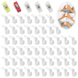 55Pcs Mini Closet Hanger Extender Clips, Multi-Layer Wardrobe Connecting Hook, Space Saving Cascading Connection Hooks, Heavy Duty Stacked Hanger Connector Hooks with 5 Sewing Clips for Home