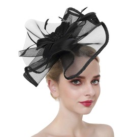 Women Mesh Flower Fascinator Hat Net Veil Wedding Party Feather Hat Retro Headband Cocktail Tea Bridal Shower Hair Clips Sinamay Pillbox Hat Church Head Piece Headwear Black