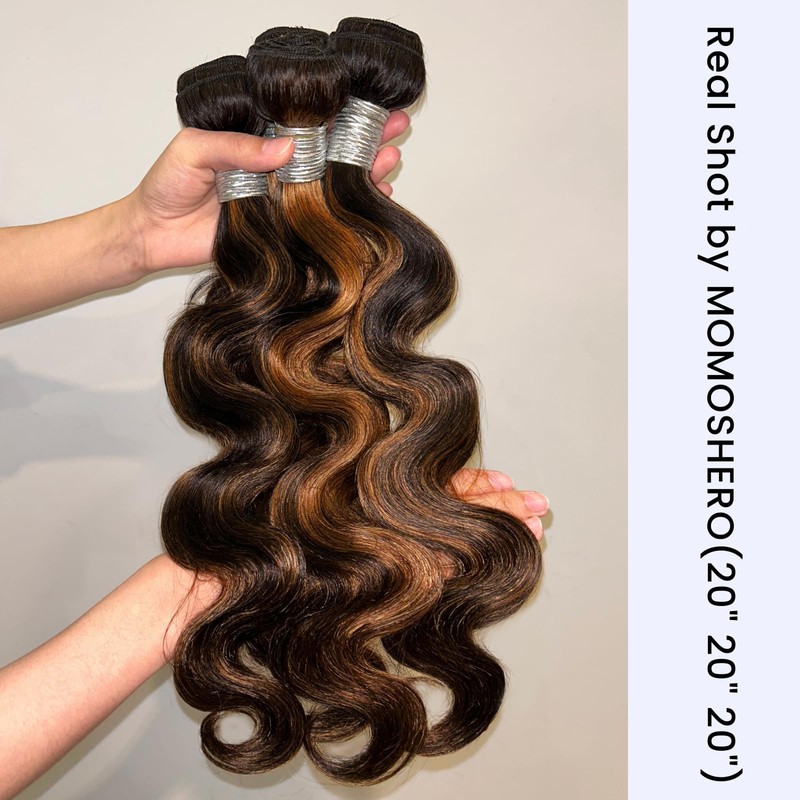 MOMOSHERO Black and Brown Highlight Body Wave Human Hair 3