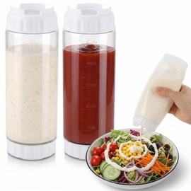 Grevosea 2 Pcs 20 oz Inverted Squeeze Bottles, Refillable Large Valve Condiment Dispenser, Self-Sealing Leakproof Syrup Ketchup Sour Cream Sauce Bottle for Restaurant Home Kitchen(White)