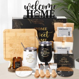 Housewarming Gifts New House -19 Pcs Closing Gifts for Couple Friend Women Men Home Buyers, House Warming Basket for New Houses Apartment Kitchen Presents(Classic, Black)