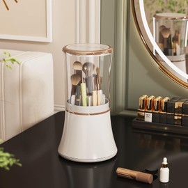 Exquisite makeup brush organizer, Makeup Brush Holder with Lid, Cosmetic Tools Storage Organizer for Vanity Desktop Bathroom Countertop (White)