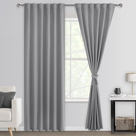 DWCN Blackout Curtains for Living Room - Back Tab/Rod Pocket Tieable Thermal Insulated Light Blocking Curtains Panels for Sliding Door, Theater Room, Study Room, 52 x 90 Inch, Set of 2, Silver Grey