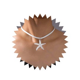 Inilbran Boho Layered Acrylic Star Necklace Vintage White Satin Choker Necklace White Starfish Pendant Necklace Adjustable Big Star Velvet Necklace Jewelry for Women