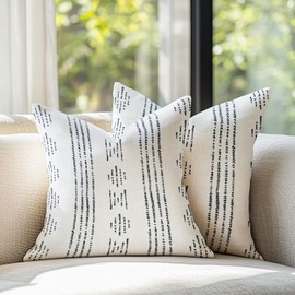 jinchan Linen Pillow Covers Farmhouse Boho Black Striped Mudcloth Pattern Cushion Covers Textured Durable Pillowcases for Sofa Couch Bed Living Room 20x20 Inch Black Pack of 2