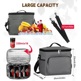 TIECHI Lunch Bag， Insulated Lunch Bag 10l Large Soft Durable Easy Clean Thermal Lunch Bag Leakproof for Kids & Adult Collapsible Cool Bag with Shoulder Strap for Work Beach Picnic Camping (Black)
