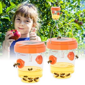 2 Pack Wasp Traps Outdoor Hanging, Solar Powered Carpenter Bee Traps for Outside with Rubber Whiskers and LED Light