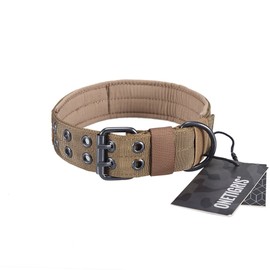OneTigris Military Adjustable Dog Collar with Metal D Ring & Buckle 2 Sizes (Coyote Brown, L)