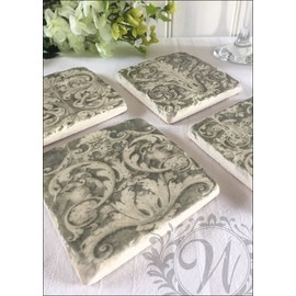 Set of 4 Grey Grecian Ceramic Coasters.