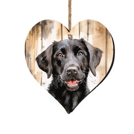 Handmade Wooden Hanging Heart Plaque Black Labrador