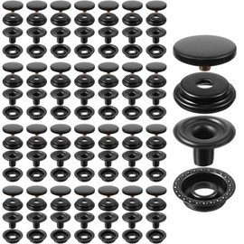 100 Pieces 15 mm Fastener Snap Stainless Steel Snap Buttons Press Stud Button for Marine Boat Canvas Bags Leather Craft Sewing, 4 Components 25 Pieces in Each (Black)