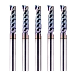 SpeTool 5PCS O Flute TAC Coated Spiral CNC Router Bit 1/4 Inch Shank 1 Inch Cutting Length, Single Flute End Mill for Acrylic Aluminum Wood Cut